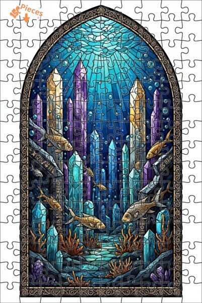 Teona Ahşap لغز خشبي مؤطر بطبقتين من الكريستال الغامض يصور عالم تحت البحر، لو...