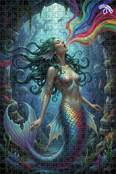 Teona Ahşap لوحة خشبية مؤطرة بطبقتين بمظهر حورية البحر الملونة بألوان قوس قزح...