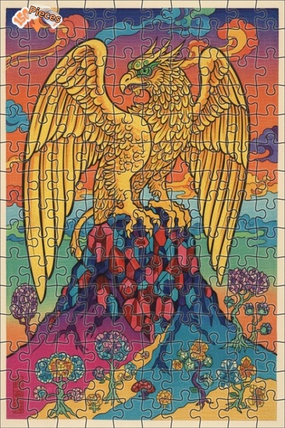 Teona Ahşap لوحة زيتية لطائر العنقاء الأسطوري ذو الأجنحة الذهبية، لغز خشبي بإ...