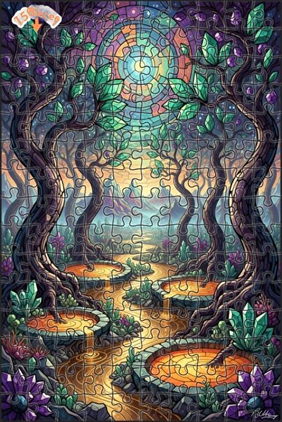 Teona Ahşap لغز خشبي مؤطر بطبقتين من الغابة الكريستالية السحرية 150 قطعة 20x30