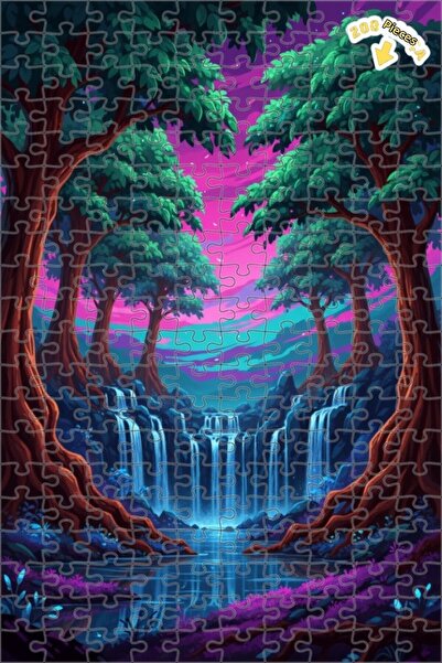 Teona Ahşap لغز خشبي مؤطر بطبقتين من شلال الغابة السحرية 200 قطعة 25x35