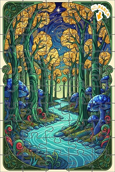 Teona Ahşap لغز خشبي مؤطر بطبقتين من فن نهر الغابة الغامضة 50 قطعة 15x25