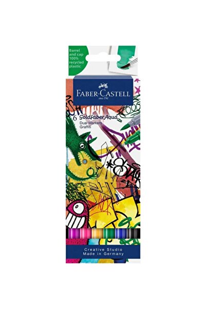 Faber Castell Goldfaber Aqua 6’lı Çift Uçlu Graffiti Markör Seti, Su Bazlı, F...