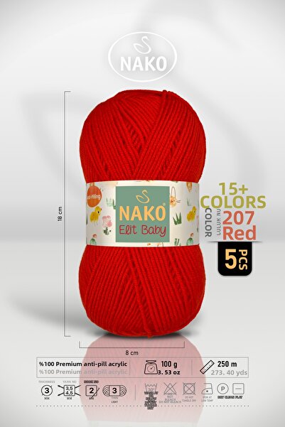 NAKO Elit Baby - 207 Flame Red - 5 Pack - 100Gr/250M - Baby Yarn - Anti Pilli...
