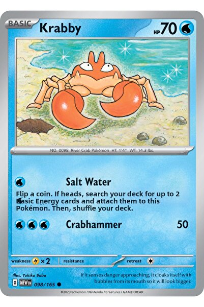 Pokemon TCG Krabby 98/165 Common Licensed Game Card (Sv151)