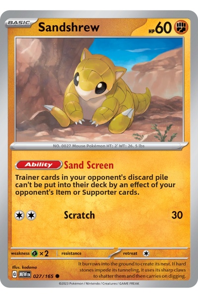 Pokemon TCG Sandshrew 27/165 Common Licensed Game Card (Sv151)