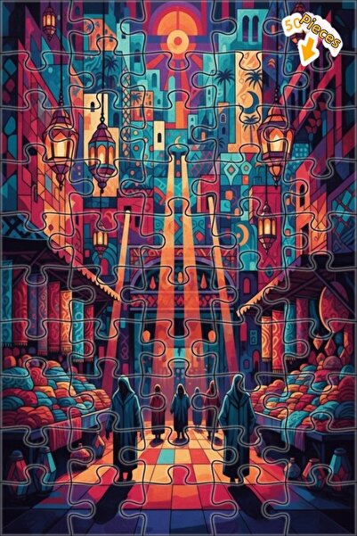 Teona Ahşap لغز خشبي مؤطر بطبقتين على شكل موزاييك بمظهر لوحة زيتية لسوق الشرق...