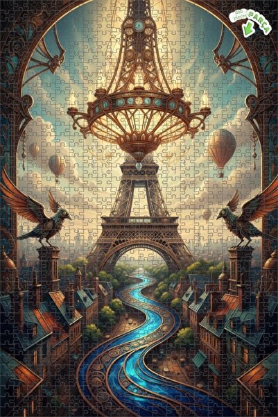 Teona Ahşap لغز خشبي مؤطر بطبقتين على طراز ستيمبانك بمظهر لوحة زيتية لمدينة ب...