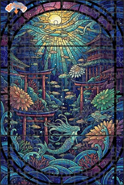 Teona Ahşap لغز خشبي على شكل معابد ضوء الشمس البحرية بمظهر زجاجي ملون 150 قطع...