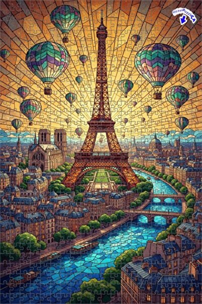 Teona Ahşap لغز خشبي بإطار مزدوج الطبقات بتصميم باريس دريم، مصنوع من الزجاج ا...