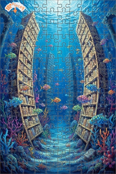 Teona Ahşap لغز خشبي بإطار مزدوج الطابق على شكل مكتبة تحت الماء مع أسماك ملون...