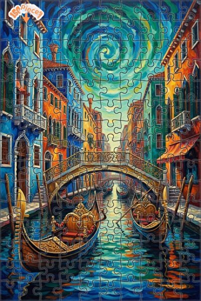 Teona Ahşap لغز خشبي بإطار مزدوج الطبقات بمظهر لوحة زيتية فنية لغندول البندقي...