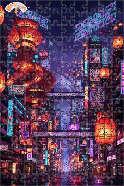 Teona Ahşap لغز خشبي بإطار ذو طابقين بمظهر لوحة زيتية لمدينة نيون مستقبلية 15...