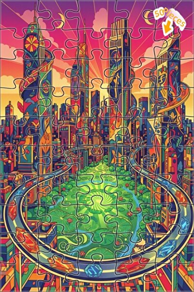 Teona Ahşap لغز خشبي بإطار ذو طابقين بمظهر لوحة زيتية لمنظر مدينة خيالية 50 ق...