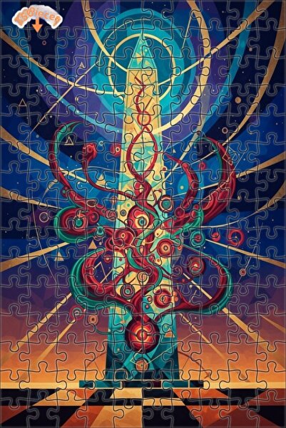 Teona Ahşap لغز خشبي مزدوج الطبقات بإطار منقوش بنمط الأوبيليسك الغامض 150 قطع...