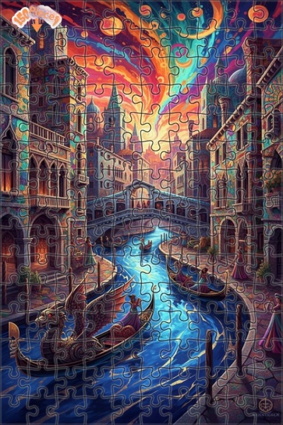 Teona Ahşap لغز فني على شكل قارب جندول التنين 150 قطعة 20×30