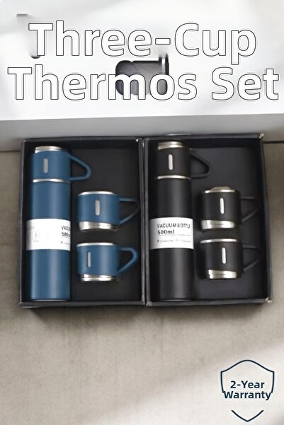 Lisinya Stylish and Durable Thermos Set with 3 Cups - Long-Lasting Heat Prese...