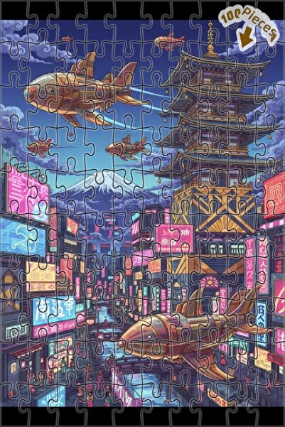 Teona Ahşap لغز خشبي بإطار مزدوج الطبقات يصور مدينة سايبربانك اليابانية والسف...