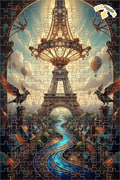 Teona Ahşap لغز خشبي مؤطر بطبقتين على طراز ستيمبانك بمظهر لوحة زيتية لمدينة ب...