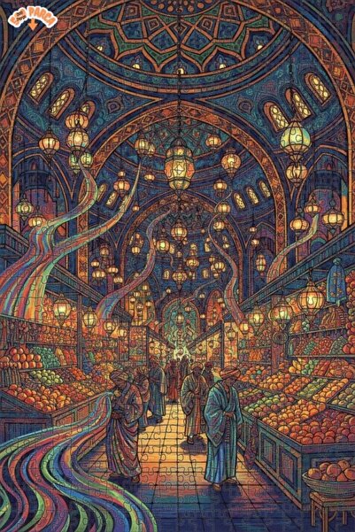 Teona Ahşap لغز خشبي مؤطر بطبقتين بمظهر لوحة زيتية لسوق الشرق الخيالي 500 قطع...