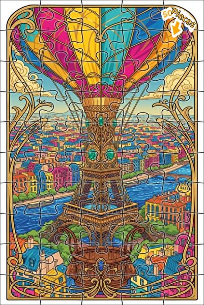 Teona Ahşap لغز خشبي بإطار ذو طابقين بمظهر لوحة زيتية لجولة بالونات باريس 50 ...