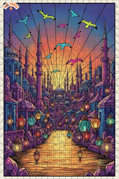 Teona Ahşap لغز خشبي مؤطر بطبقتين بمظهر لوحة زيتية لقصة المدينة السحرية 500 ق...