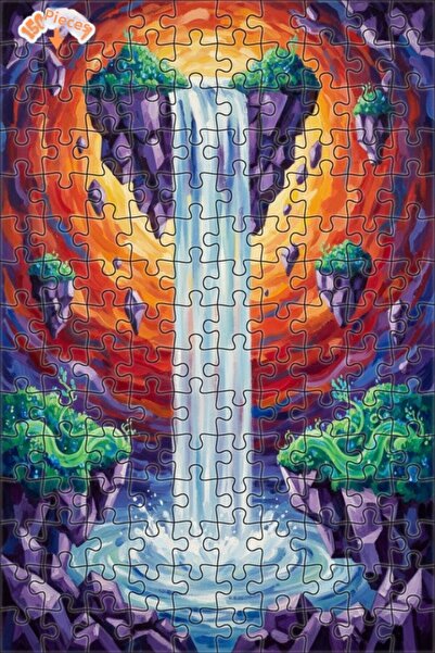 Teona Ahşap لغز فني بمنظر شلالات الجزيرة الطائرة بألوان مائية 150 قطعة 20×30