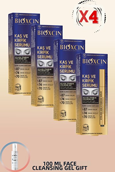 Bioxcin Eyebrow and Eyelash Serum 3 ml 4 Pcs + 100ml Facial Cleansing Gel Gift