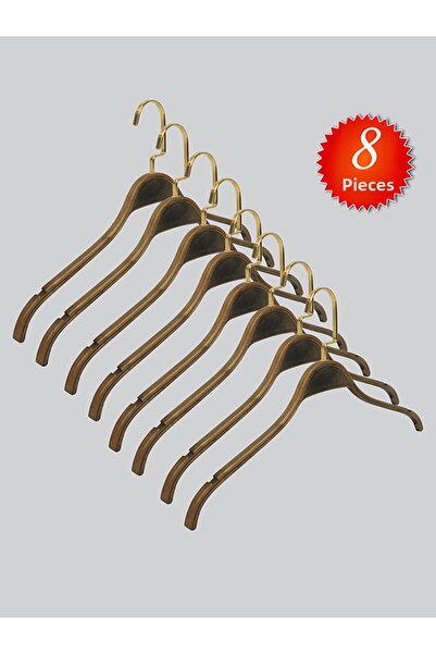 NYN Wooden Nickel Hook Blouse Skirt Hanger Walnut Color 8 Pieces