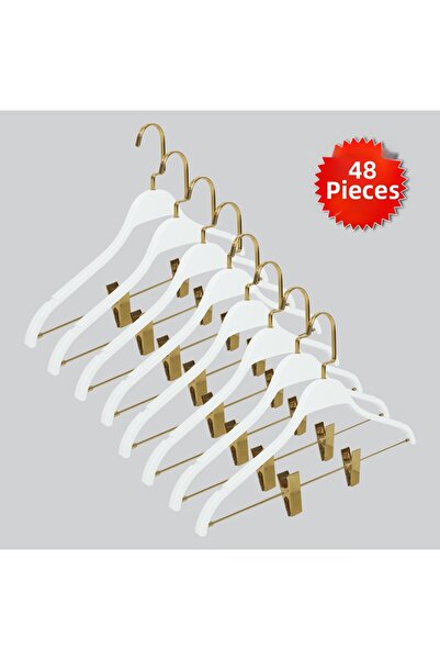 NYN Wooden Nickel Hooked Blouse Skirt Hanger White Color 12 Pieces