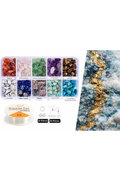 Ralp Moda Set de mărgele din piatră naturală 10 tipuri – Agat, Ametist, Cuarț...