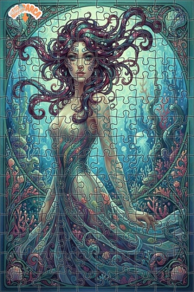 Teona Ahşap لوحة فنية لحورية البحر بمظهر الألوان المائية، لغز خشبي بإطار مزدو...