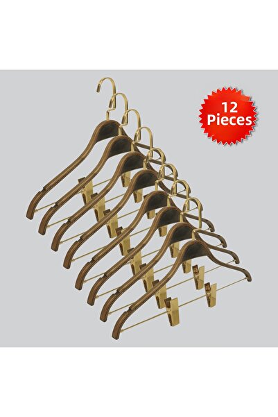 NYN Wooden Nickel Hooked Clothes Hanger with Latch for Blouse and Skirt, Waln...