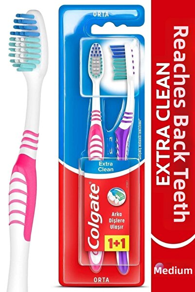 Colgate فرشاة أسنان متوسطة الحجم مع منظف إضافي نظيف - 1+1