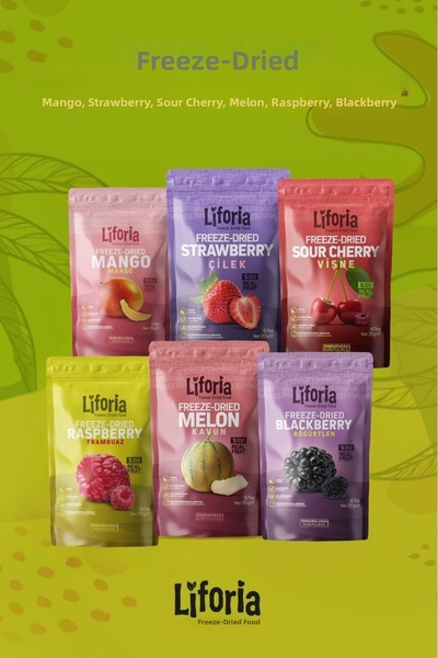 Liforia 6 عبوات من الفواكه المجمدة - وجبة خفيفة صحية - مانجو، فراولة، كرز، تو...