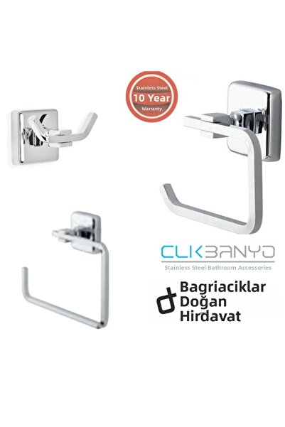 ÇELİK BANYO Stainless Bathroom Accessories Kumru Set of 3: Toilet Paper Holde...