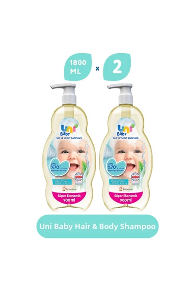Uni Baby Shampoo 900Ml Dye-Free Set of 2 for Babies with Pump