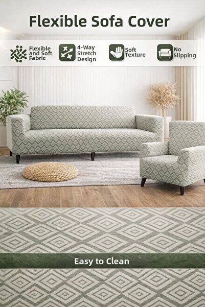 Faiend Husă de canapea elastică, lavabilă, cu model romboidal 3+3+1+1, din ja...