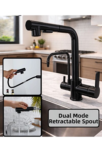 RENA DESIGN Aritmali Spiral 2-Mode Head L Pipe Kitchen Sink Faucet Brass Fitt...