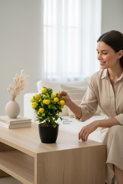 YAPAY ÇİÇEKÇİNİZ شجرة ليمون صناعية في وعاء أسود