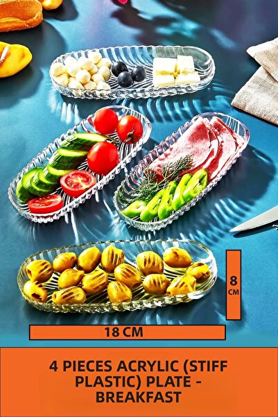 EVİMDM طبق تقديم الوجبات الخفيفة والإفطار من الأكريليك الشفاف، مجموعة من 4 قطع