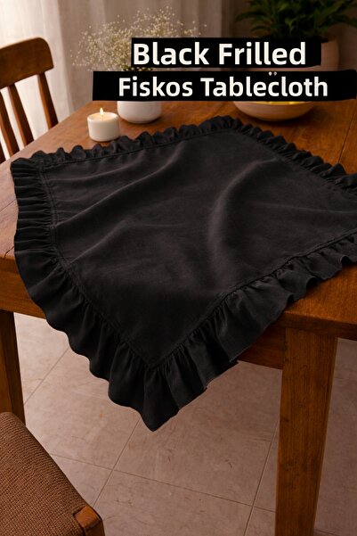 KAMİZ Ruffled Black Runner Ruffled Fiskos Cover Ruffled Tablecloth