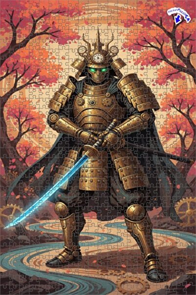 Teona Ahşap لغز خشبي مؤطر بطبقتين بتصميم فن البخاري الساموراي المحارب باللون ...