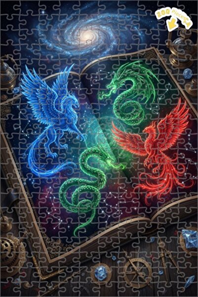 Teona Ahşap ألغاز الكون: لغز خشبي مزدوج الطبقات بإطار فني لأربعة مخلوقات، 200...