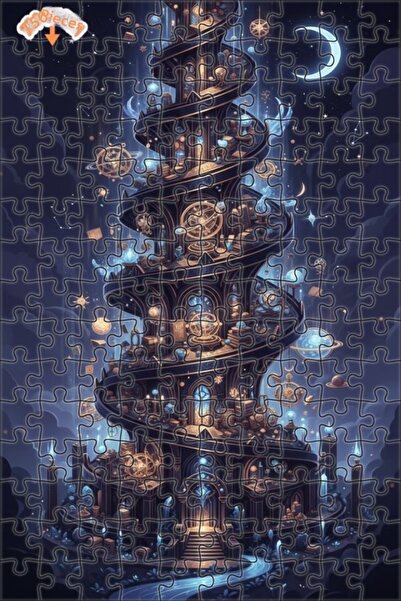 Teona Ahşap لغز البرج الكوني الغامض ذو الطابقين، لغز خشبي مؤطر 150 قطعة 20x30