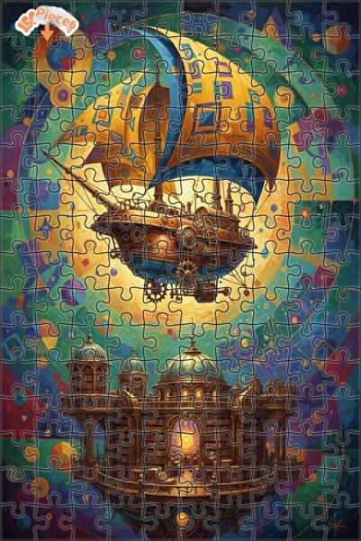 Teona Ahşap مكتبة السماء، سفينة البخار، رسم زيتي، 150 قطعة، 20x30