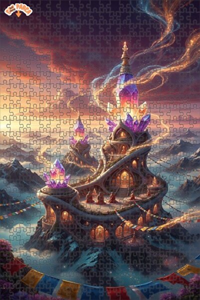 Teona Ahşap لغز خشبي مؤطر ذو طابقين بمظهر قلعة كريستالية غامضة مرسومة بالزيت ...