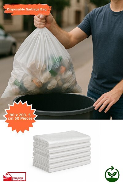 Plas+Plus أكياس قمامة شفافة سميكة ومتينة للمنزل والمطبخ والمكتب 90x203.5 سم 5...