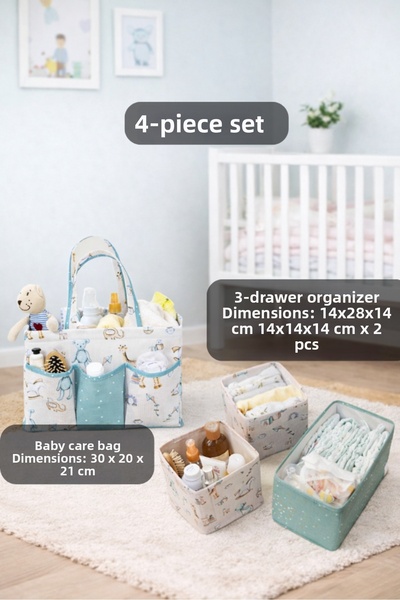 PONÇİK BEBEK Set of 4, 3-Piece Drawer Organizer & Baby Care Travel Bag, Organ...