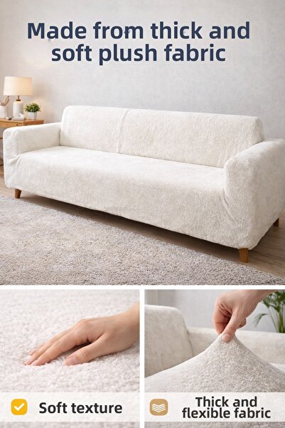 Faiend Plush 3 Seater Welsoft Sofa Cover |   Elastic Seat Cover | Sofa Bed Co...